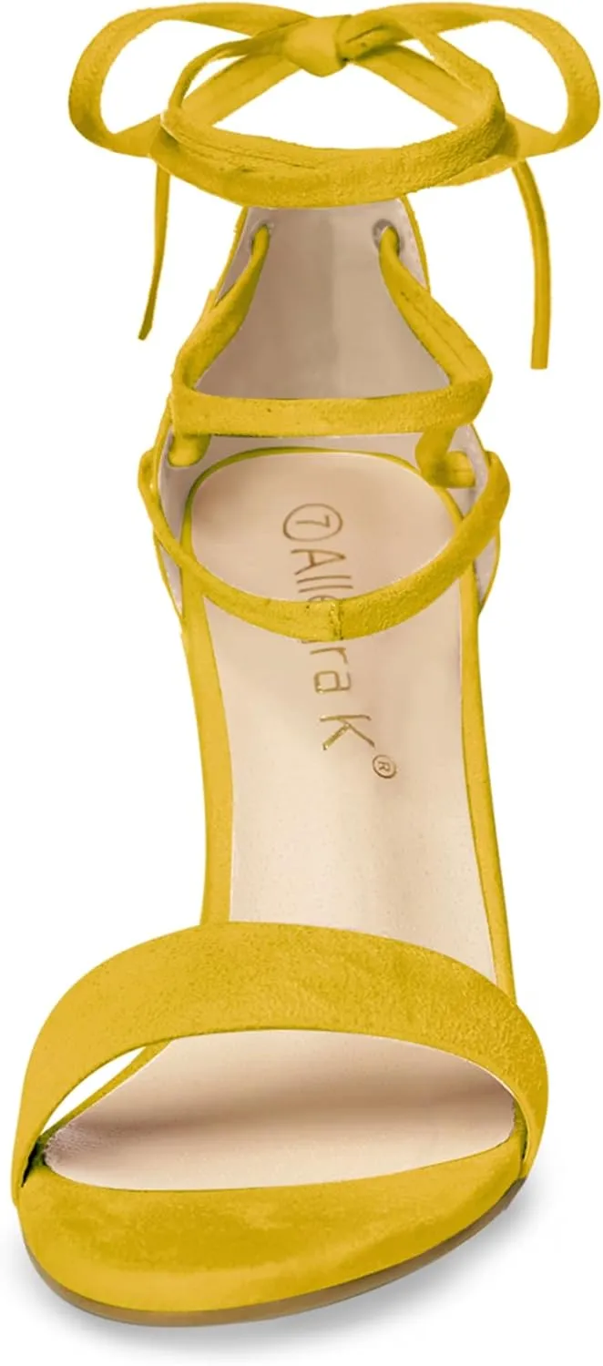 Allegra K Women's Tie Up Strappy Heels Chunky High Heels Sandal