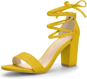 Allegra K Women's Tie Up Strappy Heels Chunky High Heels Sandal