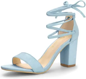 Allegra K Women's Tie Up Strappy Heels Chunky High Heels Sandal