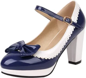 Alsoloveu Women Lolita Mary Janes Platform Pumps Chunky Heel Patent Leather with Ankle Strap