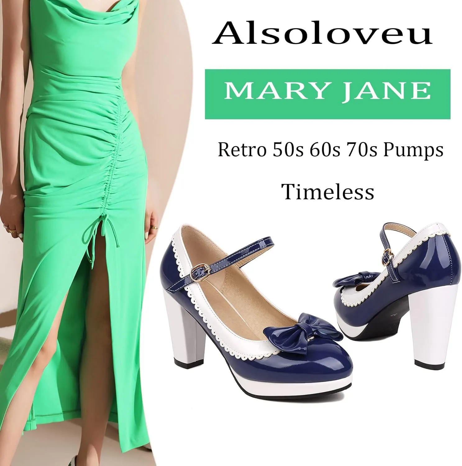 Alsoloveu Women Lolita Mary Janes Platform Pumps Chunky Heel Patent Leather with Ankle Strap
