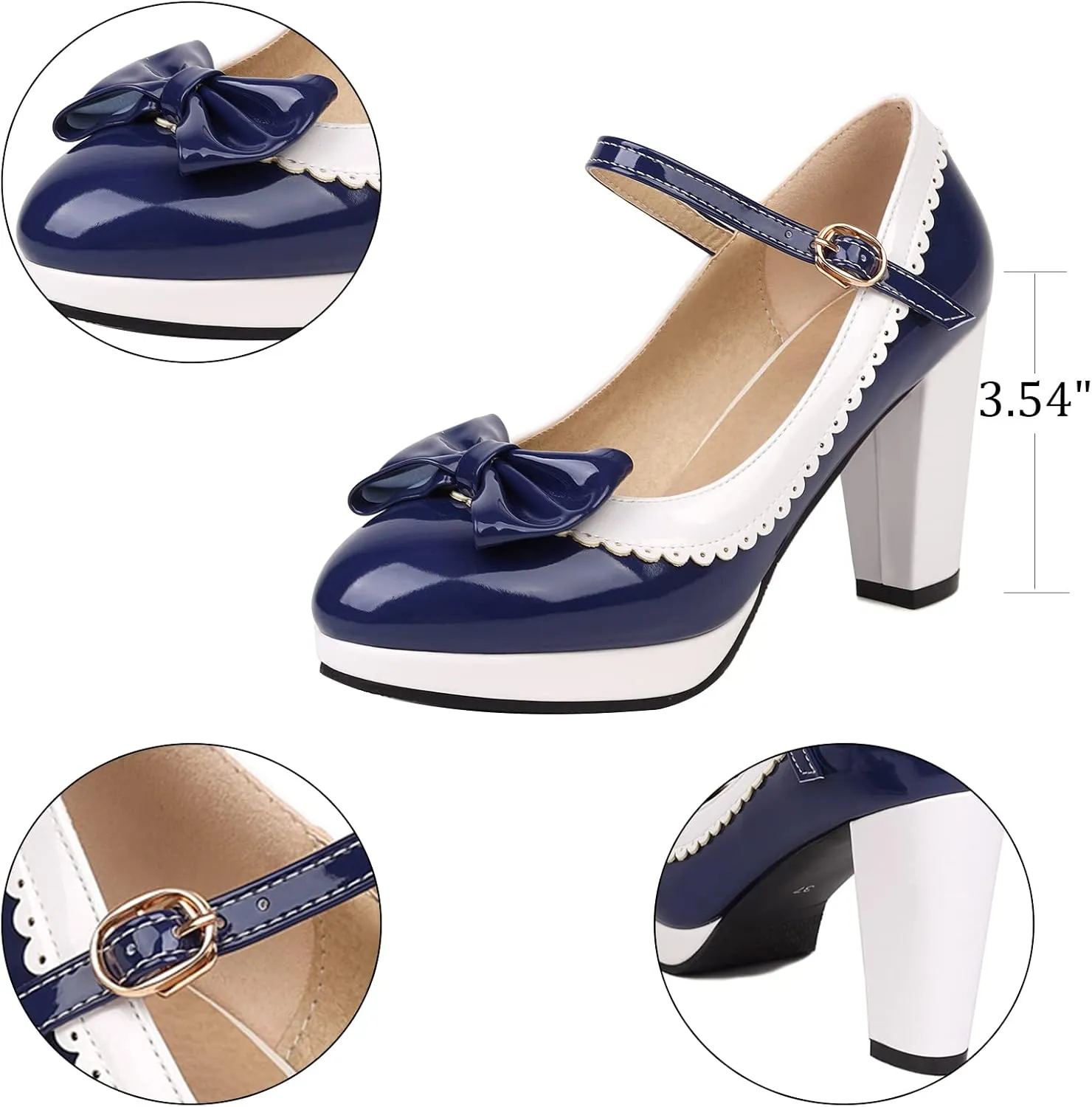 Alsoloveu Women Lolita Mary Janes Platform Pumps Chunky Heel Patent Leather with Ankle Strap