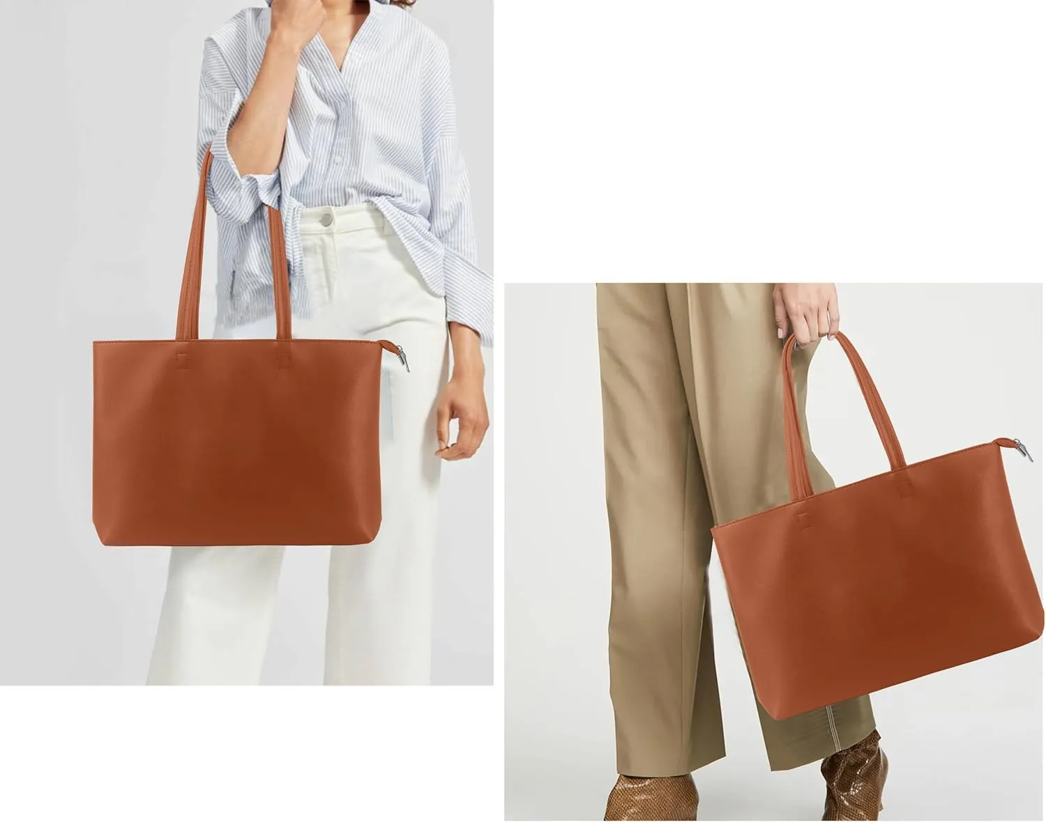 ALUWU Tote Bag for Women with Zipper Faux Leather Shoulder Handbags Work Purses