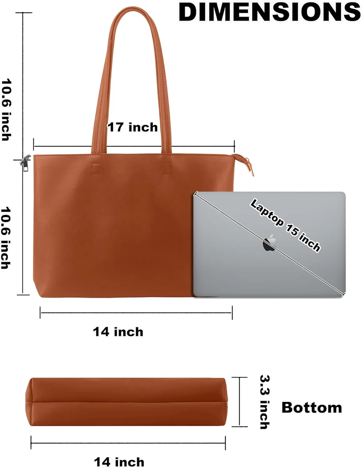 ALUWU Tote Bag for Women with Zipper Faux Leather Shoulder Handbags Work Purses