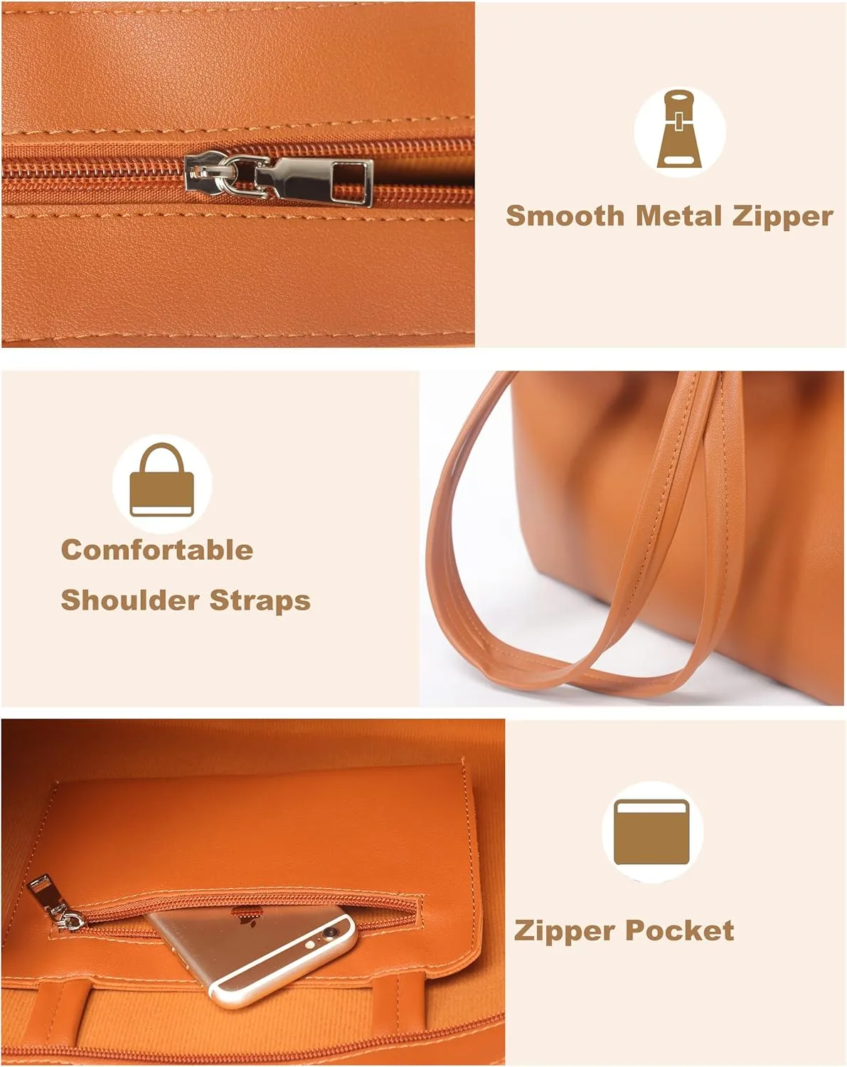 ALUWU Tote Bag for Women with Zipper Faux Leather Shoulder Handbags Work Purses