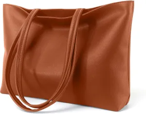 ALUWU Tote Bag for Women with Zipper Faux Leather Shoulder Handbags Work Purses