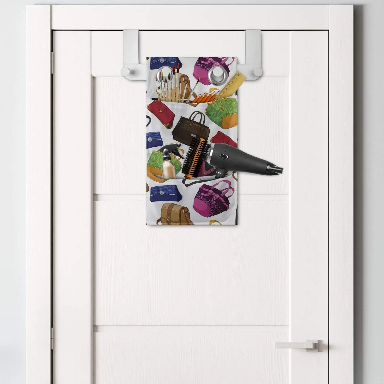Ambesonne Fashion Hanging Pocket Organizer, Rhythmic Clutch Pouch Handbag Statement Bags Motifs Complementary Accessories Print, Printed Polyester Storage Bag with Pockets, 9" x 16", Multicolor