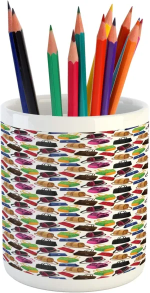 Ambesonne Fashion Pencil Pen Holder, Rhythmic Clutch Pouch Handbag Statement Bags Motifs Complementary Accessories Print, Ceramic Pencil Holder for Desk Office Accessory, 3.6" X 3.2", Multicolor