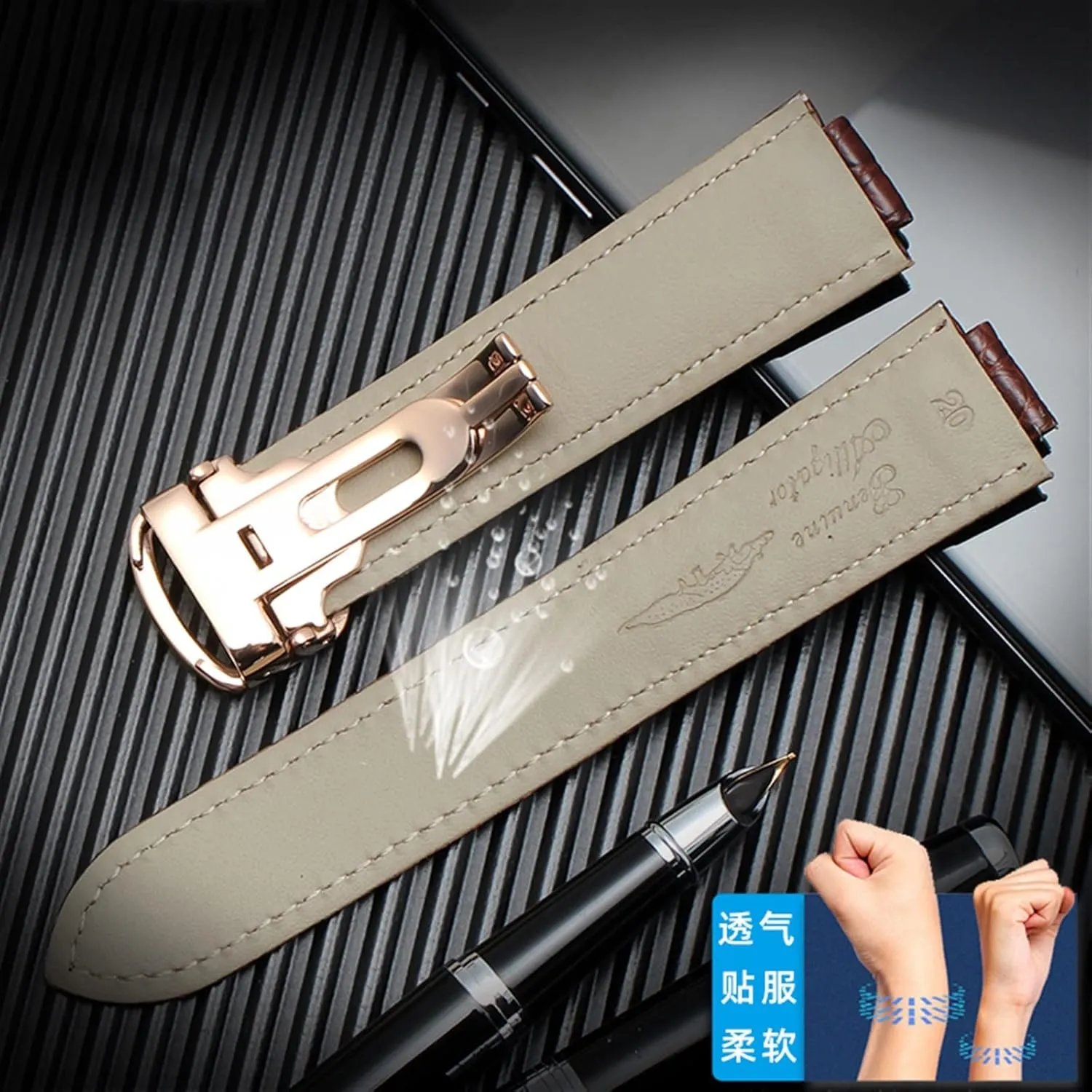 American Crocodile Leather Watch Strap Suitable for Cartier Blue Balloon Convex Leather Strap 18 20mm Men and Women Black (Color : 10mm Gold Clasp, Size : 16-8mm)