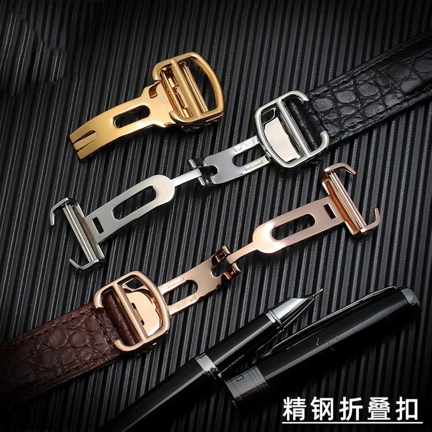 American Crocodile Leather Watch Strap Suitable for Cartier Blue Balloon Convex Leather Strap 18 20mm Men and Women Black (Color : 10mm Gold Clasp, Size : 16-8mm)