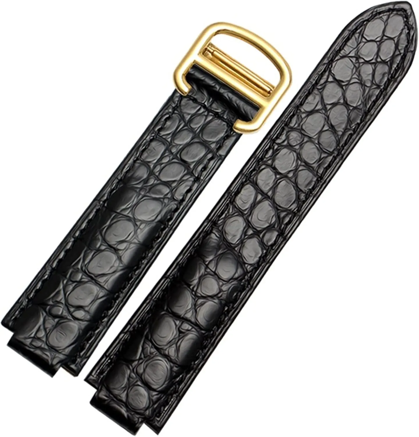 American Crocodile Leather Watch Strap Suitable for Cartier Blue Balloon Convex Leather Strap 18 20mm Men and Women Black (Color : 10mm Gold Clasp, Size : 16-8mm)