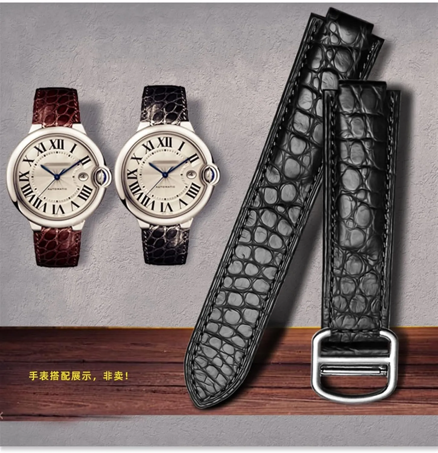 American Crocodile Leather Watch Strap Suitable for Cartier Blue Balloon Convex Leather Strap 18 20mm Men and Women Black (Color : 10mm Gold Clasp, Size : 16-8mm)