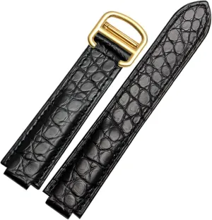 American Crocodile Leather Watch Strap Suitable for Cartier Blue Balloon Convex Leather Strap 18 20mm Men and Women Black (Color : 10mm Gold Clasp, Size : 16-8mm)