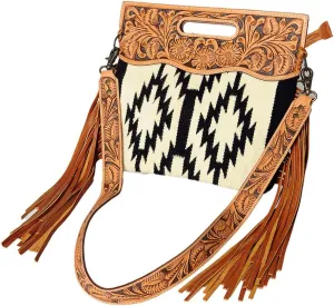 American Darling ADBGS146A Clutch Hand Tooled Hair On Genuine Leather Women Bag Western Handbag Purse
