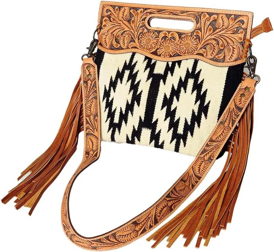 American Darling ADBGS146A Clutch Hand Tooled Hair On Genuine Leather Women Bag Western Handbag Purse