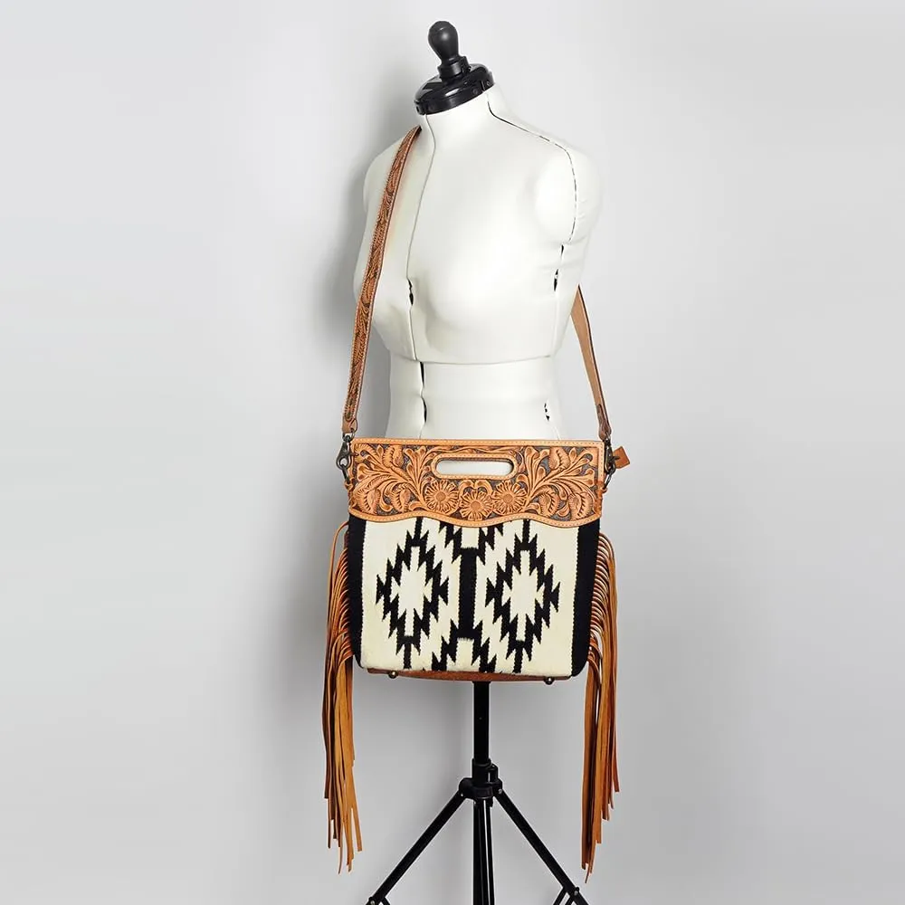 American Darling ADBGS146A Clutch Hand Tooled Hair On Genuine Leather Women Bag Western Handbag Purse