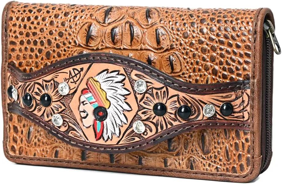 American Darling Clutch Crocodile Embossed Hand Tooled Genuine Leather Western Women Bag | Handbag Purse | Women Clutch | Wristlet Clutch | Travel Clutch | Leather Clutch | Clutch Clutch