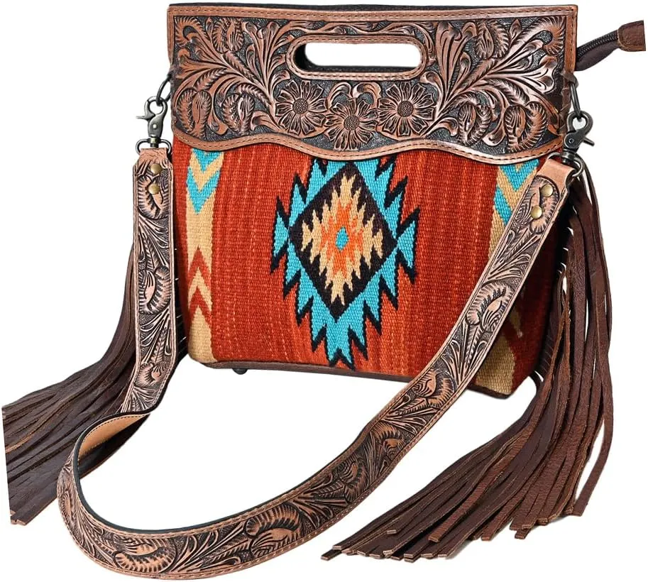 American Darling Clutch Hand Tooled Saddle Blanket Genuine Leather Women Bag Western Handbag Purse