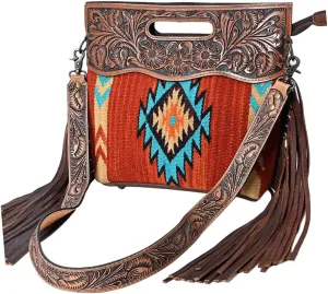 American Darling Clutch Hand Tooled Saddle Blanket Genuine Leather Women Bag Western Handbag Purse