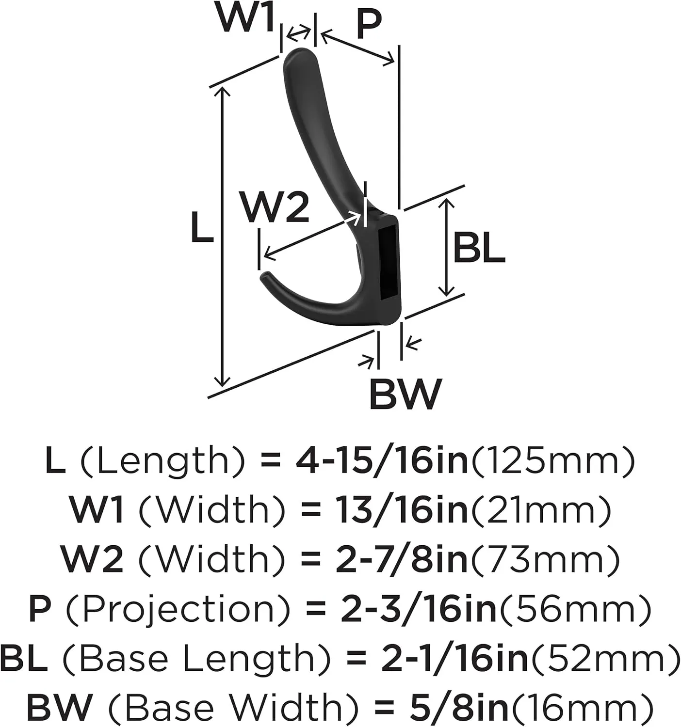 Amerock HBX37013MB | Finesse Triple Prong Decorative Wall Hook | Matte Black Hook for Coats, Hats, Backpacks, Bags | Hooks for Bathroom, Bedroom, Closet, Entryway, Laundry Room, Office