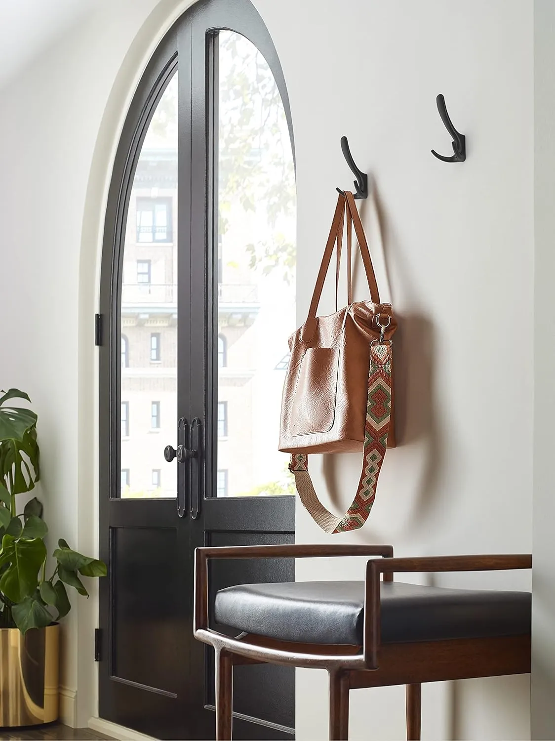 Amerock HBX37013MB | Finesse Triple Prong Decorative Wall Hook | Matte Black Hook for Coats, Hats, Backpacks, Bags | Hooks for Bathroom, Bedroom, Closet, Entryway, Laundry Room, Office
