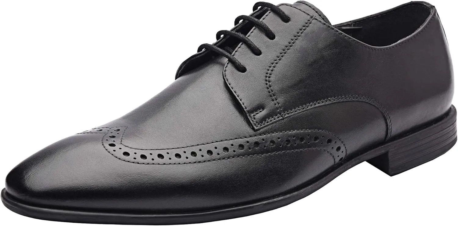 Andre | Genuine Leather Dress Shoes | Men's Wingtip Oxford Shoes | Lace Up Dress Shoes | Low Heels | TPR Sole | Casual Comfortable Shoes
