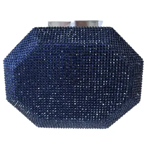 Anna Cecere 047 Navy Rhinestone Embellished Silver Trim Clutch