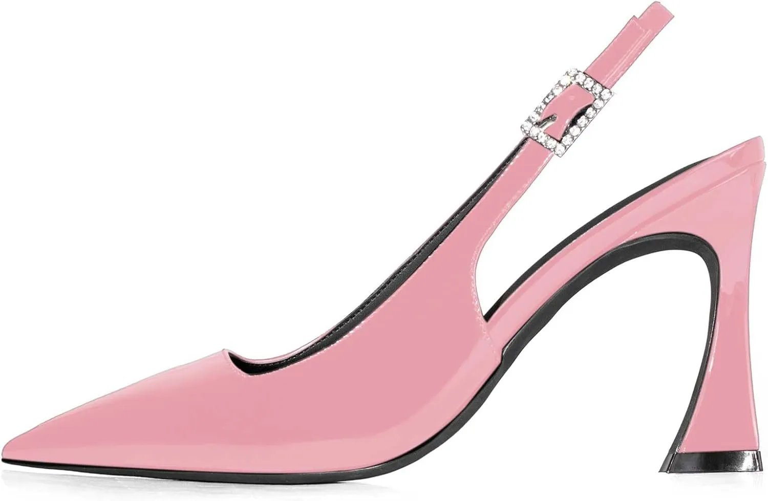 anteikira Women's Closed Toe High Spool Heel Buckle Slingback Pumps Patent Leather Stiletto Heels Fashion Wedding Party Evening Prom Heels for Women