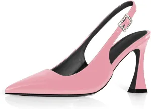 anteikira Women's Closed Toe High Spool Heel Buckle Slingback Pumps Patent Leather Stiletto Heels Fashion Wedding Party Evening Prom Heels for Women