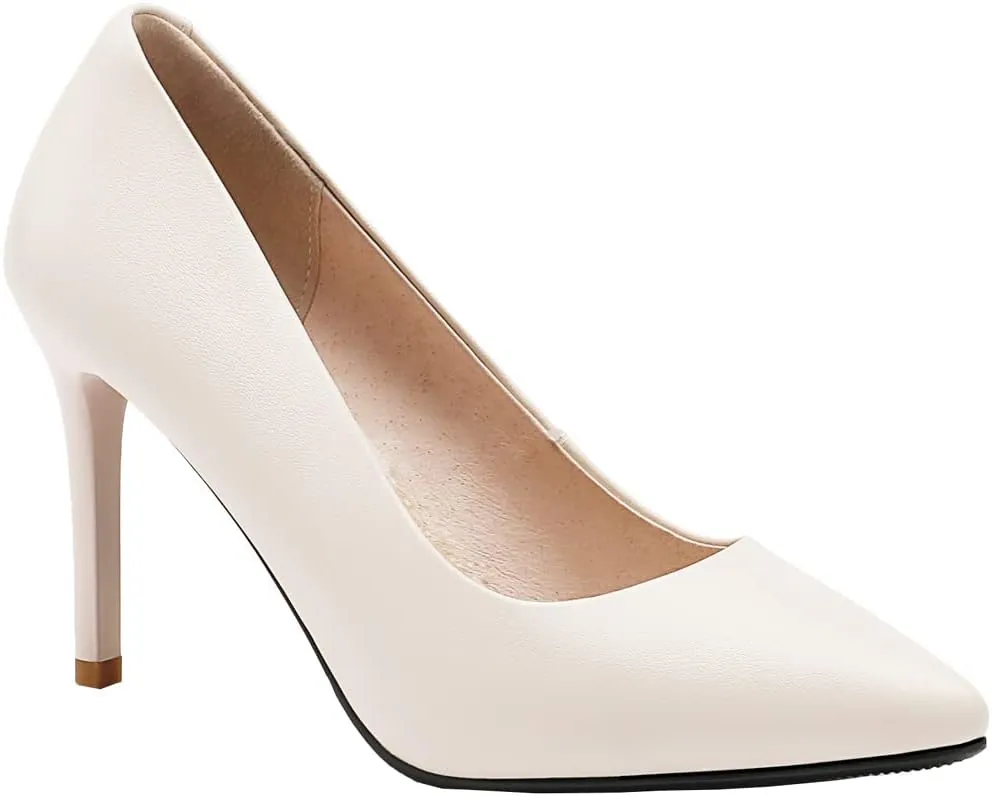 ANUFER Women's Full Genuine Leather 5CM/7CM/9CM High Heels Elegant Pointed Toe Pumps Office Work Shoes