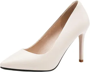 ANUFER Women's Full Genuine Leather 5CM/7CM/9CM High Heels Elegant Pointed Toe Pumps Office Work Shoes