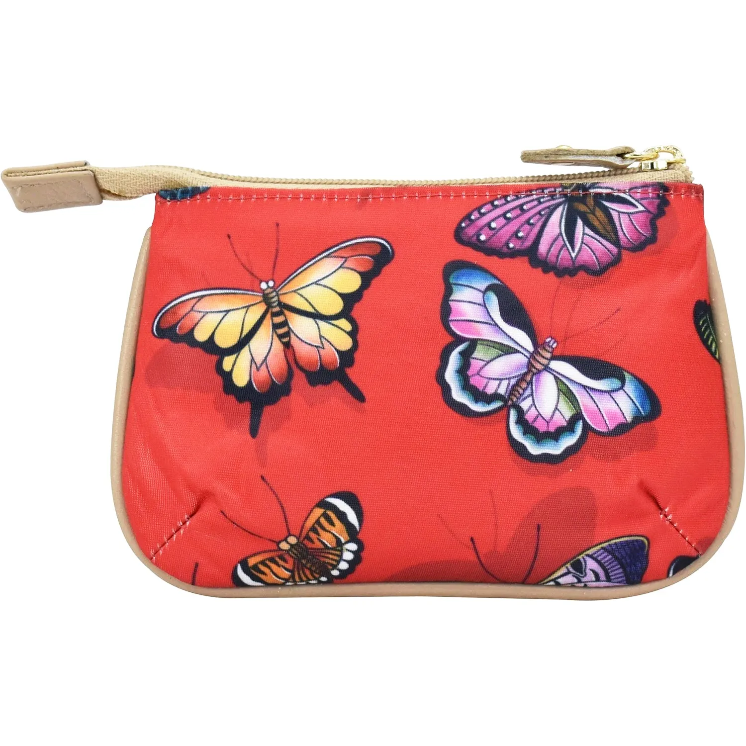 Anuschka Zip Travel Pouch Butterfly Heaven Ruby Fabric/Leather