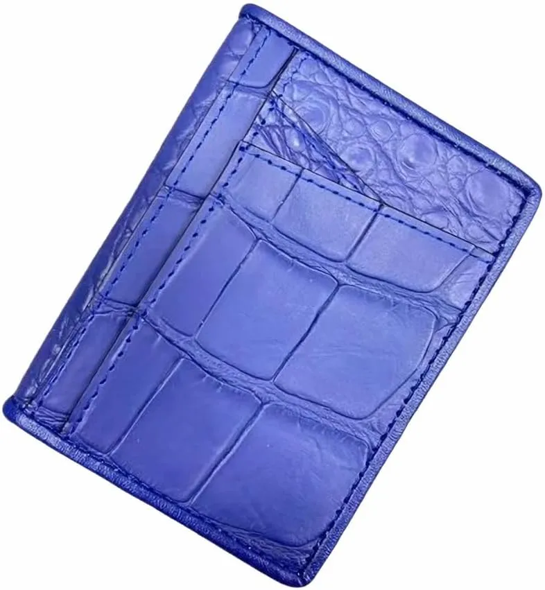 Authentic Crocodile Skin Women Fashion Colorful Card Holders Genuine Alligator Leather Lady Small Short Wallet Female Card Purse (Blue), HF-01602