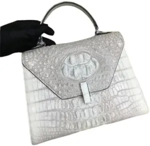 Authentic Exotic Crocodile Skin Women White Purse Genuine Real True Alligator Leather OL Lady Handbag Female Cross Shoulder Bag