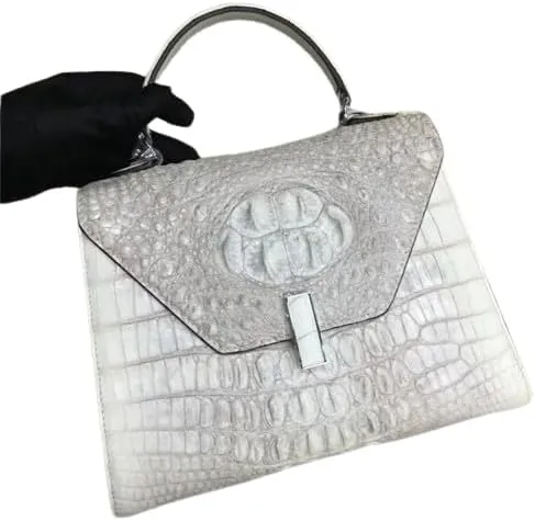 Authentic Exotic Crocodile Skin Women White Purse Genuine Real True Alligator Leather OL Lady Handbag Female Cross Shoulder Bag