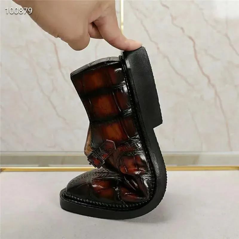 Authentic Real True Crocodile Belly Skin Men's Colorful Dress Shoes Genuine Alligator Leather Handmade Male Party Brogue Shoes