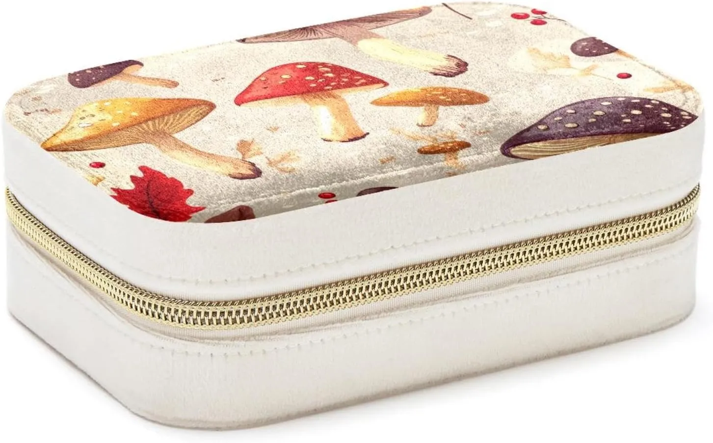 Autumn Mushrooms Berries Pattern Travel Jewelry Box, Portable Travel Display Case Storage Holder Boxes for Stud Earrings, Rings, Necklaces, Bracelets