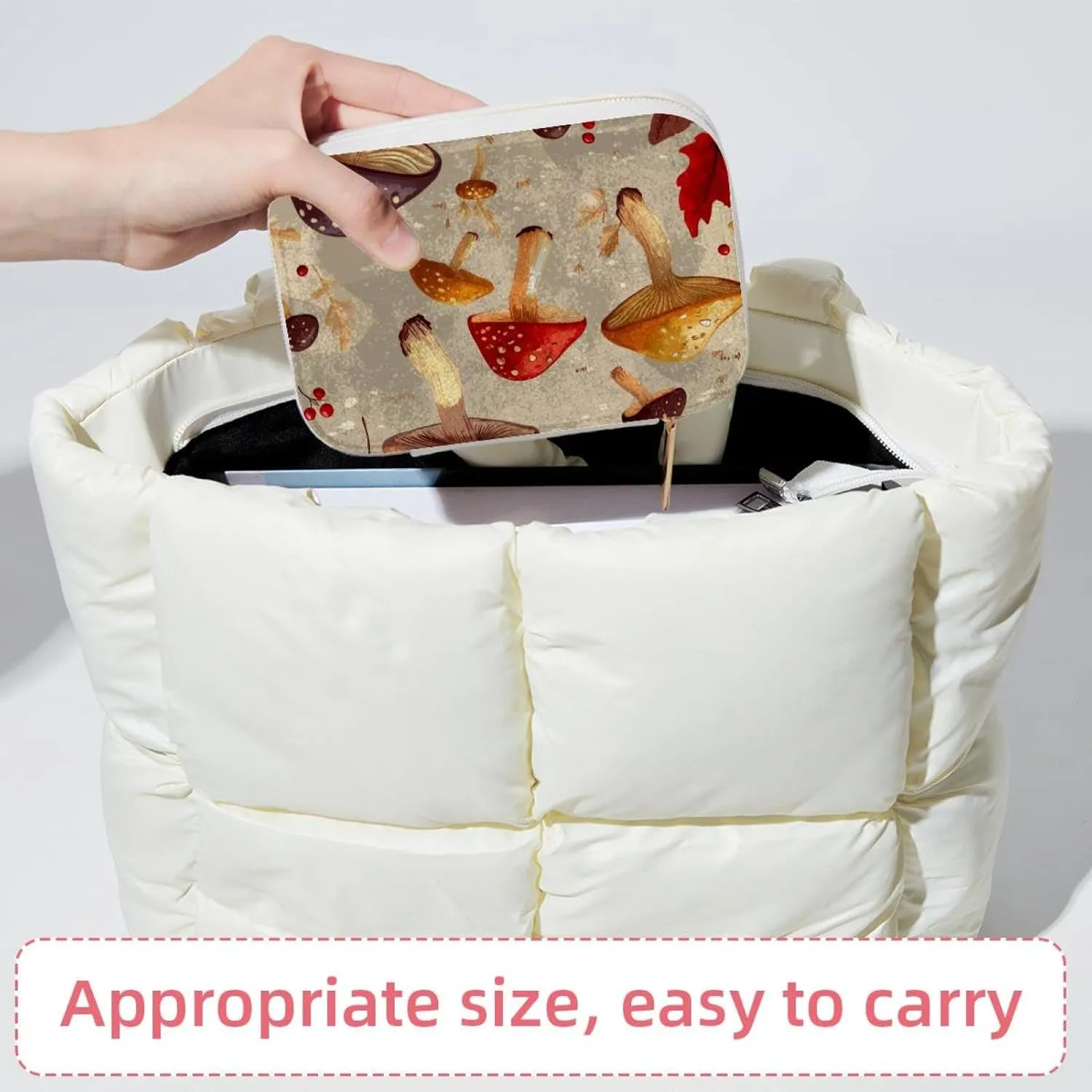Autumn Mushrooms Berries Pattern Travel Jewelry Box, Portable Travel Display Case Storage Holder Boxes for Stud Earrings, Rings, Necklaces, Bracelets