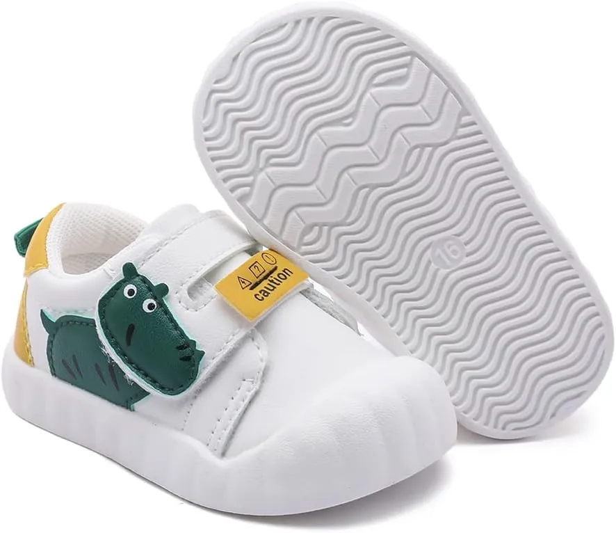 Baby Toddler Shoes with Cartoon Patterns - Soft Leather Upper & Non-Slip Rubber Sole Unisex Walking Shoes for 6-24 Months