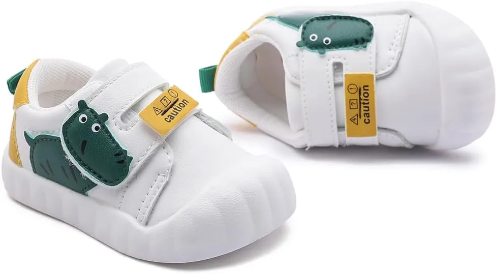 Baby Toddler Shoes with Cartoon Patterns - Soft Leather Upper & Non-Slip Rubber Sole Unisex Walking Shoes for 6-24 Months