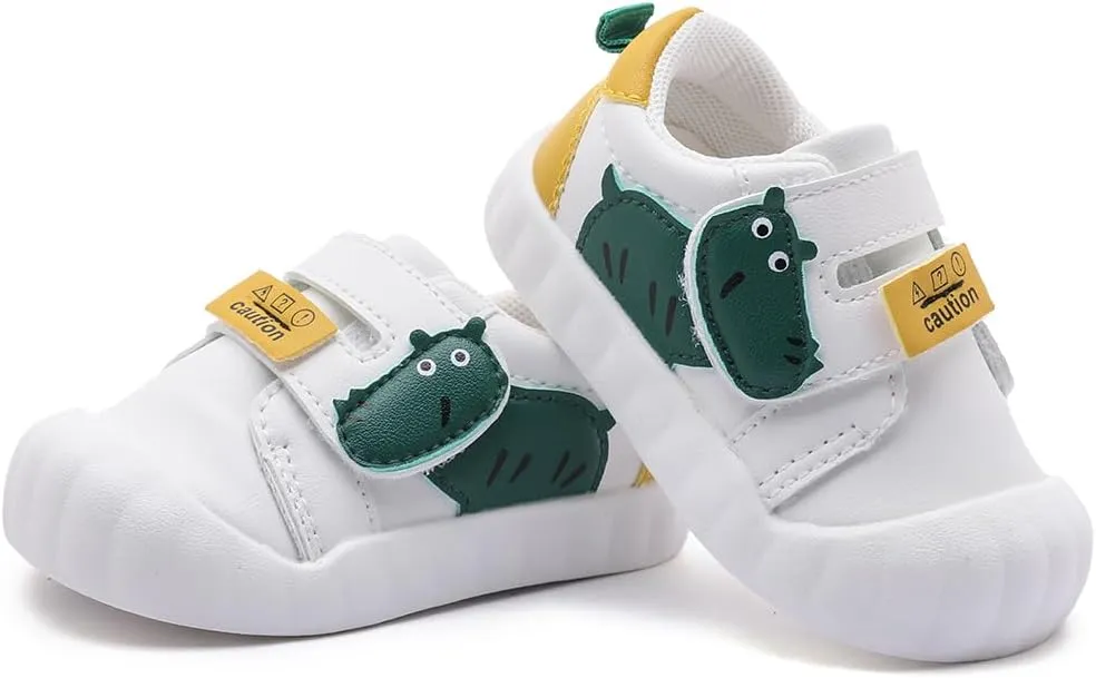 Baby Toddler Shoes with Cartoon Patterns - Soft Leather Upper & Non-Slip Rubber Sole Unisex Walking Shoes for 6-24 Months