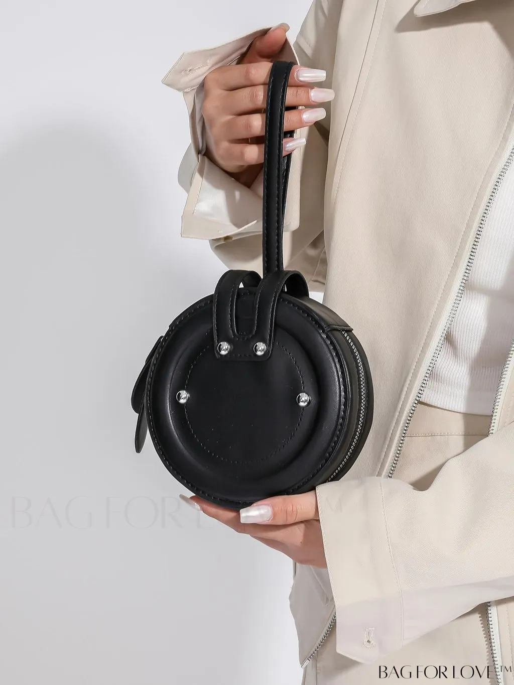 BagForLove - Compact Rivet Studded Round Mini Hand-held Bag for Small Essentials Like Coins and Lipsticks