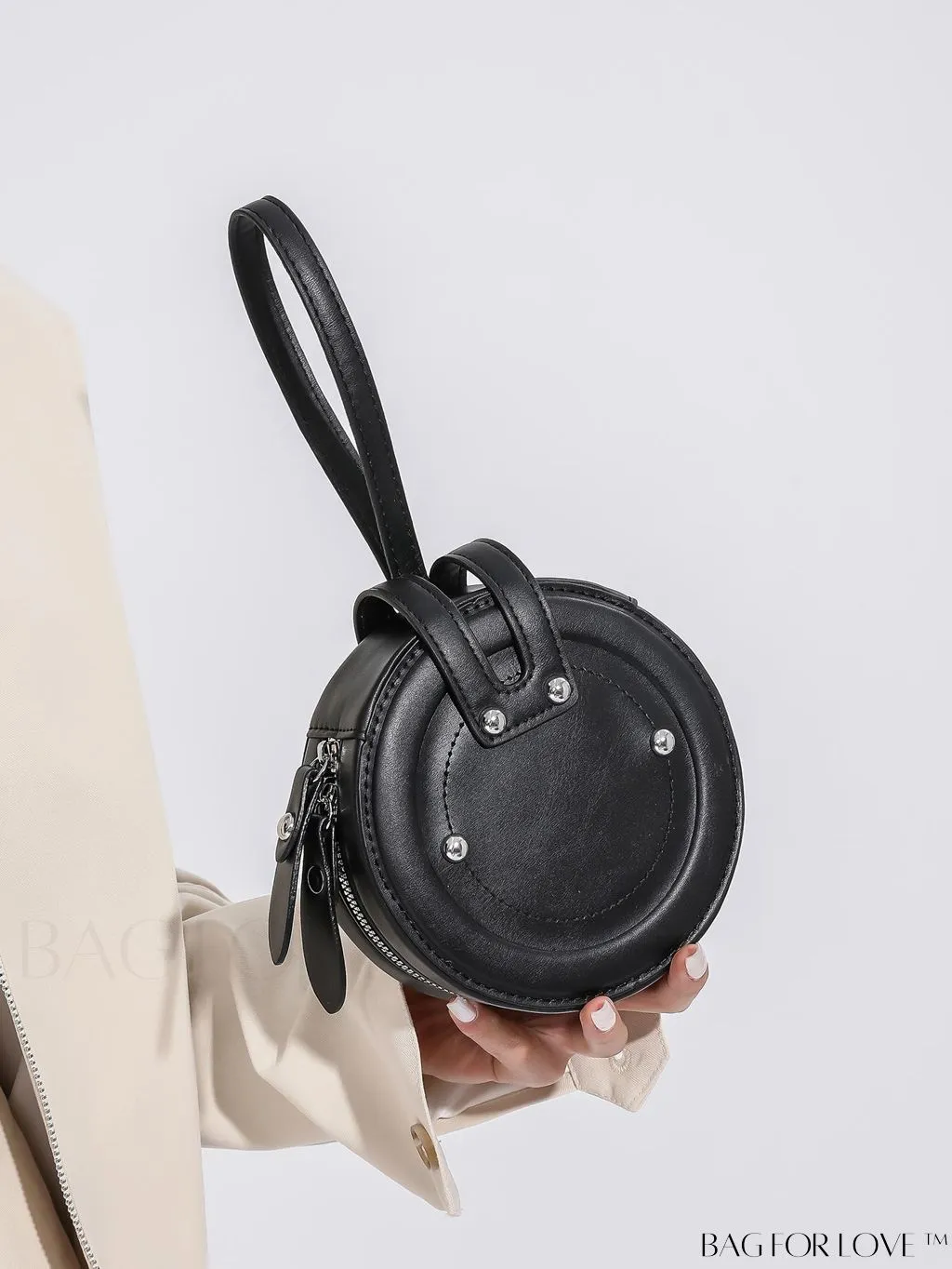 BagForLove - Compact Rivet Studded Round Mini Hand-held Bag for Small Essentials Like Coins and Lipsticks
