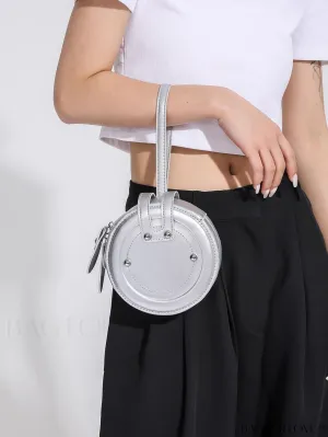 BagForLove - Compact Rivet Studded Round Mini Hand-held Bag for Small Essentials Like Coins and Lipsticks