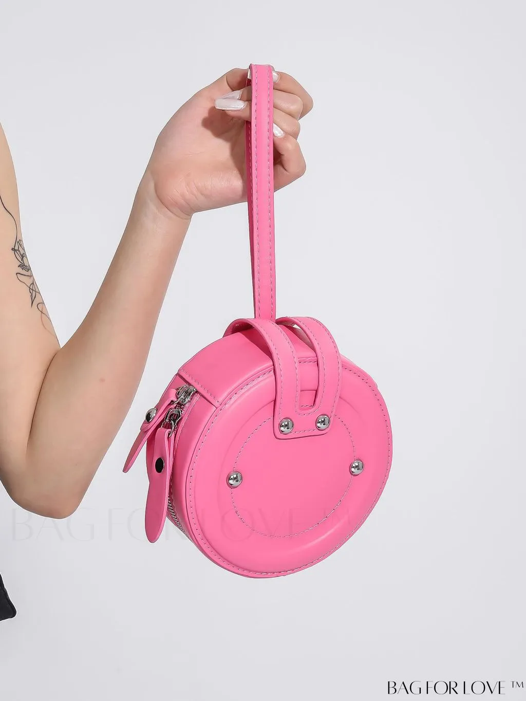 BagForLove - Compact Rivet Studded Round Mini Hand-held Bag for Small Essentials Like Coins and Lipsticks