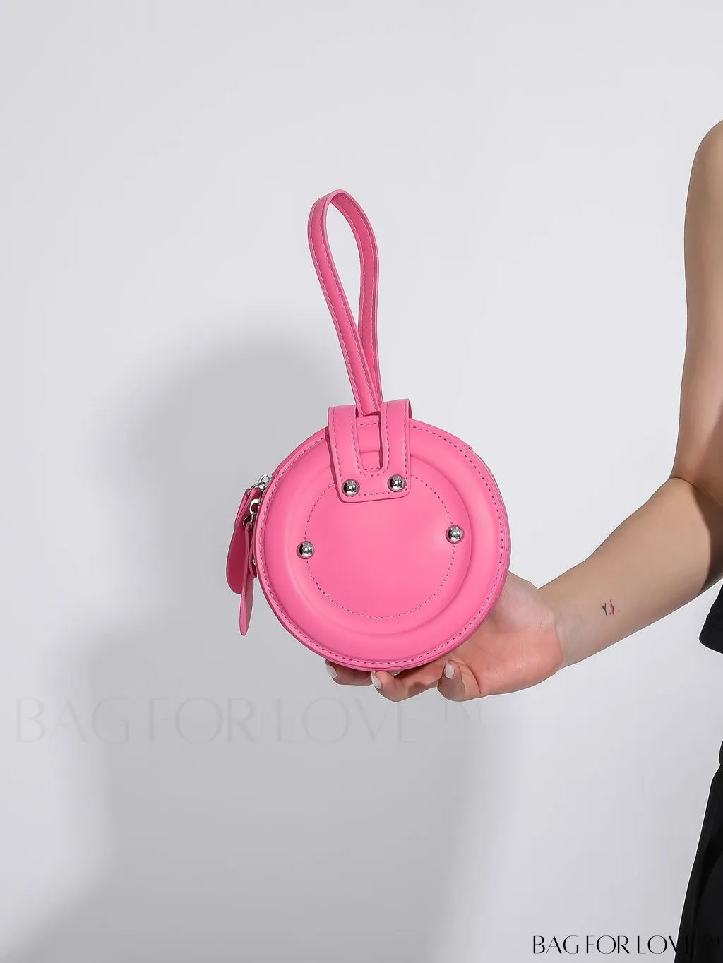 BagForLove - Compact Rivet Studded Round Mini Hand-held Bag for Small Essentials Like Coins and Lipsticks