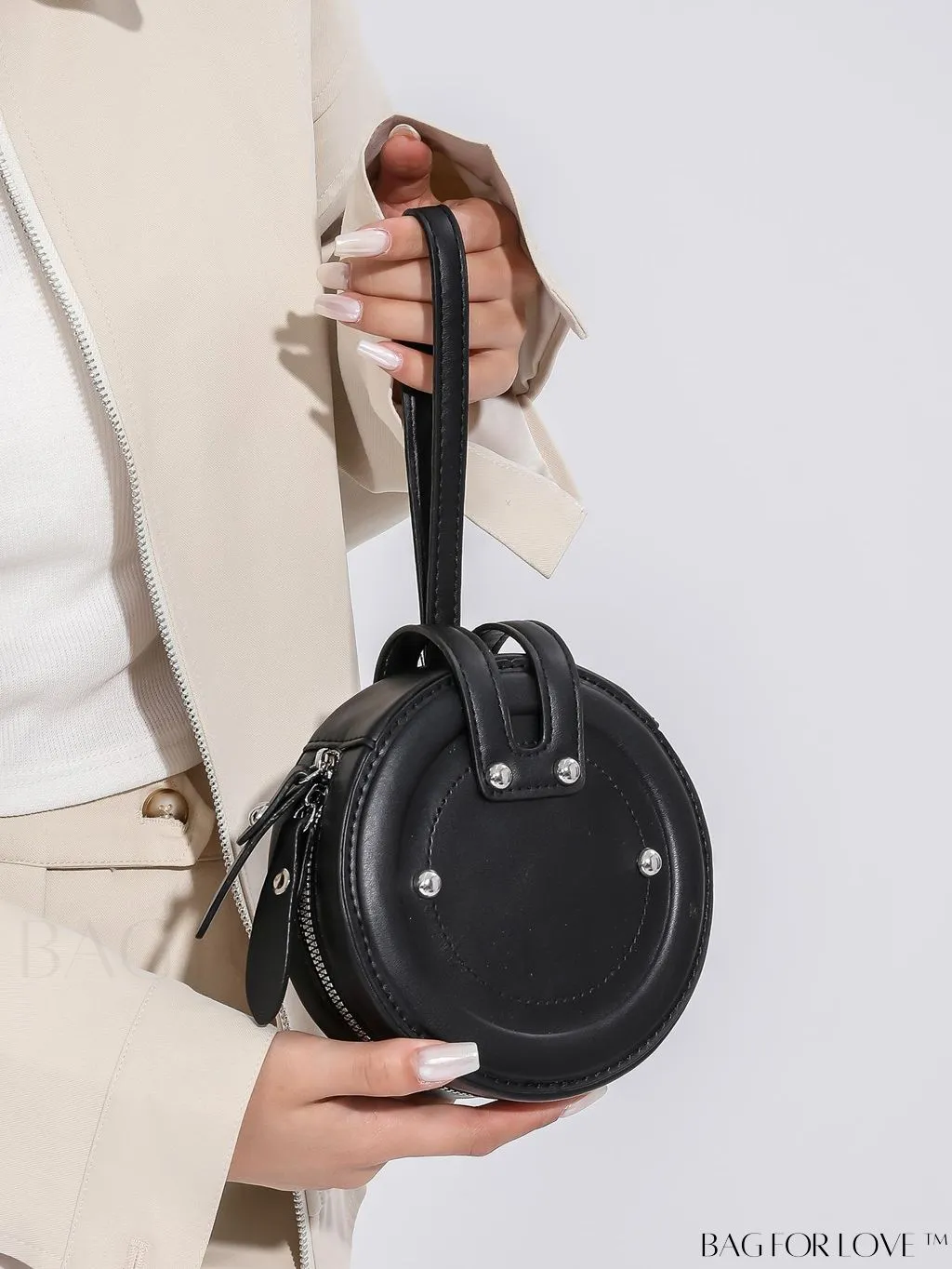 BagForLove - Compact Rivet Studded Round Mini Hand-held Bag for Small Essentials Like Coins and Lipsticks