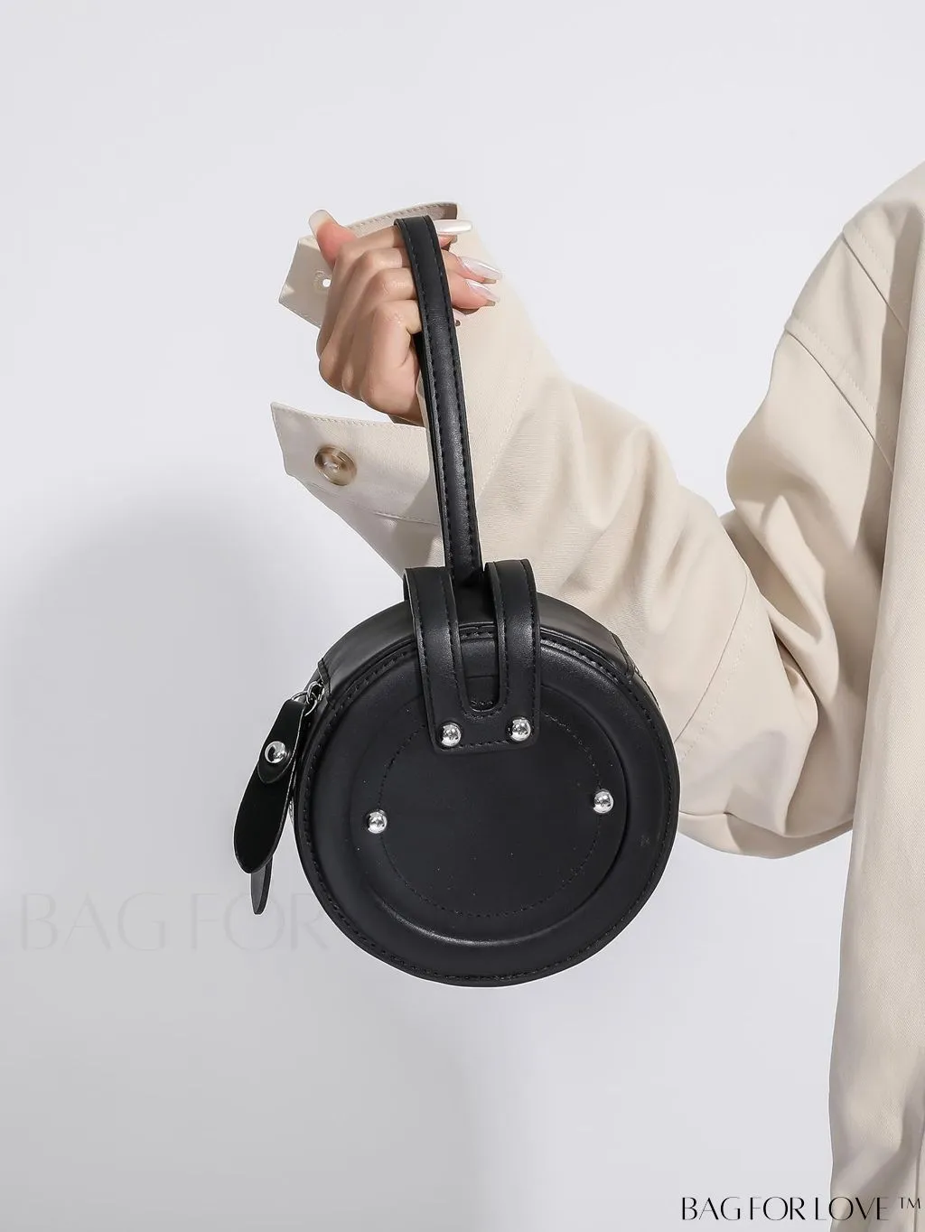 BagForLove - Compact Rivet Studded Round Mini Hand-held Bag for Small Essentials Like Coins and Lipsticks
