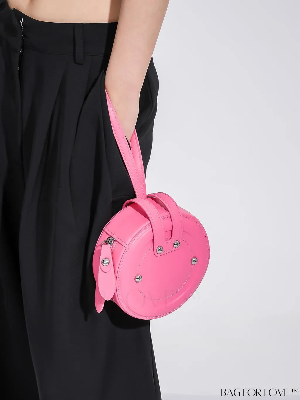 BagForLove - Compact Rivet Studded Round Mini Hand-held Bag for Small Essentials Like Coins and Lipsticks