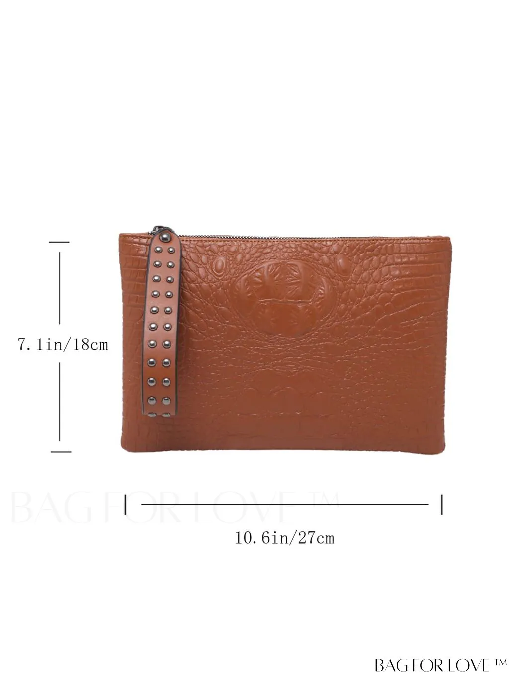 BagForLove - Funky PU Square Bag with Studded Decor, Houndstooth Embossed, Zipper Closure, Wristlet Included